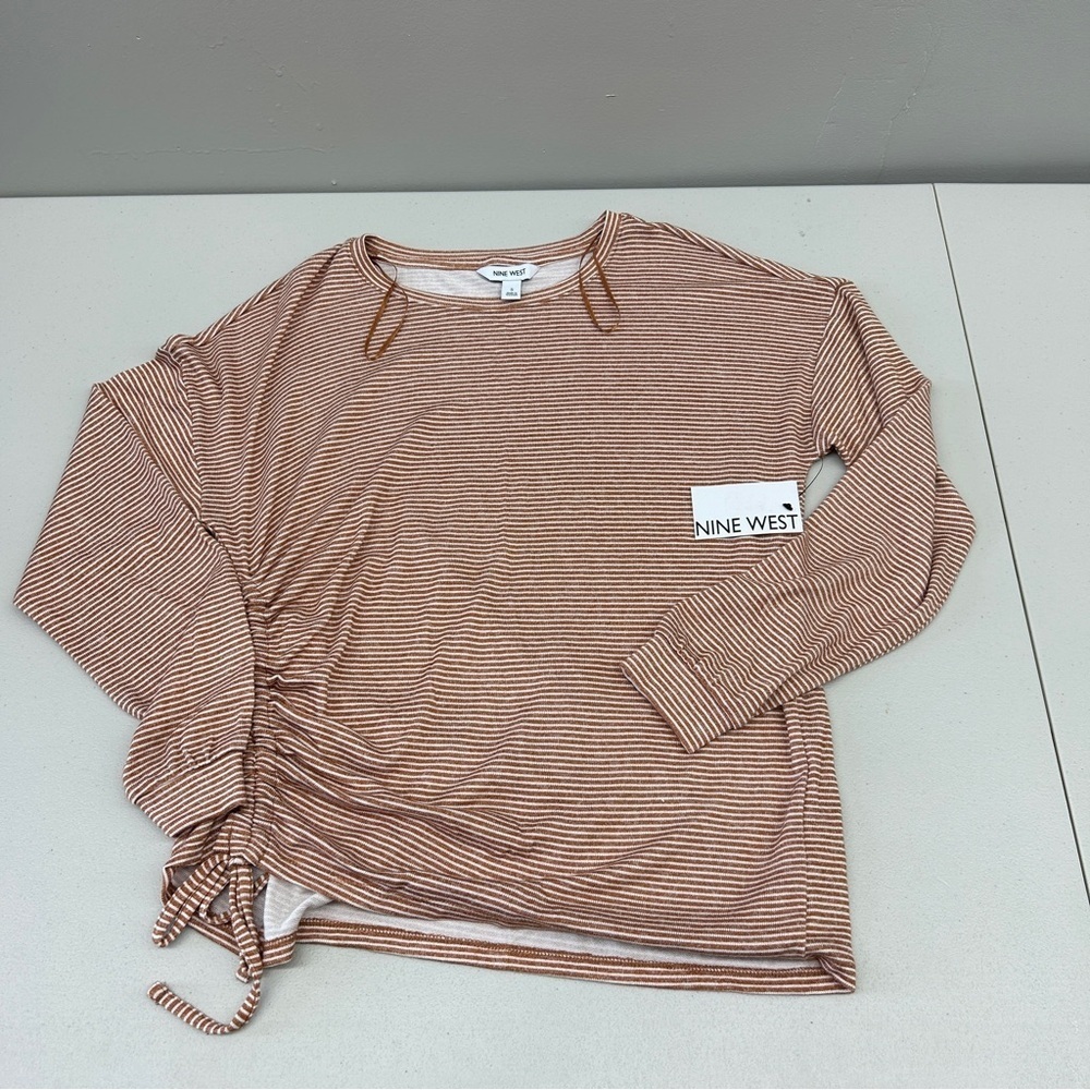 Nine West Brown Striped Top with Drawstring size Small